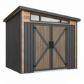 Abri de jardin 200 x 150 x 200 cm en acier noir et effet bois à double porte
