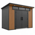 Abri de jardin 200 x 100 x 210 cm en métal noir et décor bois à double porte