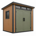 Abri de jardin 200 x 150 x 220 cm en bois brun et métal noir à double porte contemporain