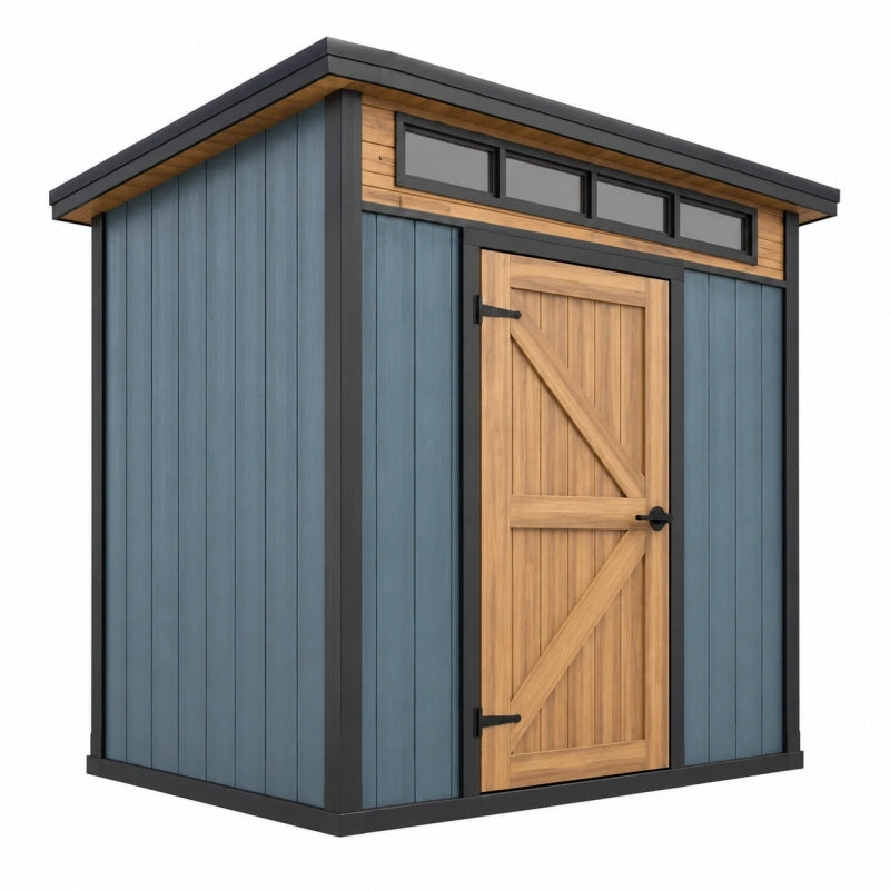 Abri de jardin 180 x 120 x 210 cm en bois bleu gris avec porte battante style moderne