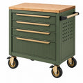 Servante d'atelier 70 x 46 x 86 cm en acier vert avec plateau en bambou mobile à 4 tiroirs