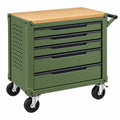 Servante d'atelier 77 x 46 x 97 cm en acier vert avec 5 tiroirs et plateau en bois