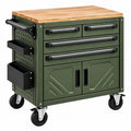 Desserte d'atelier 76 x 46 x 90 cm en acier vert avec plateau en bois et roulettes