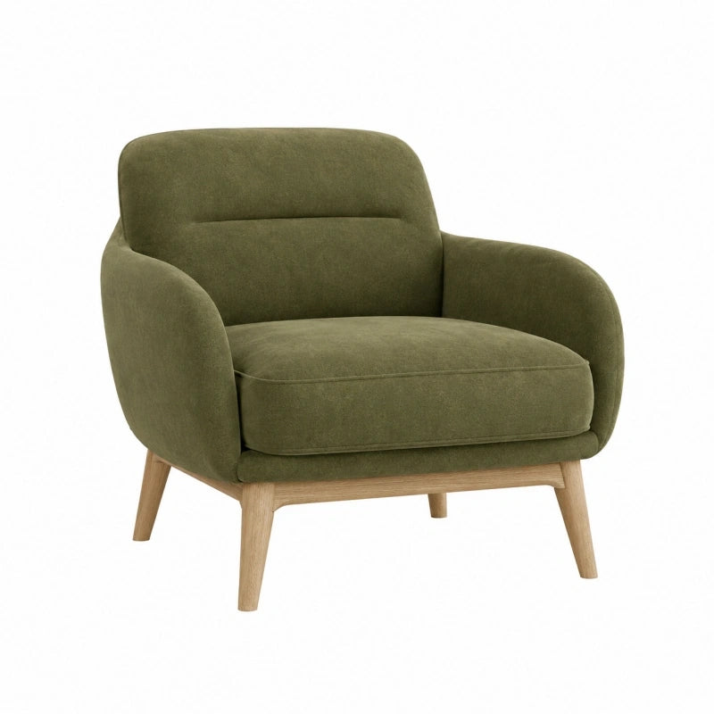 Fauteuil 78 x 78 x 82 cm en tissu vert kaki pieds en bois style contemporain
