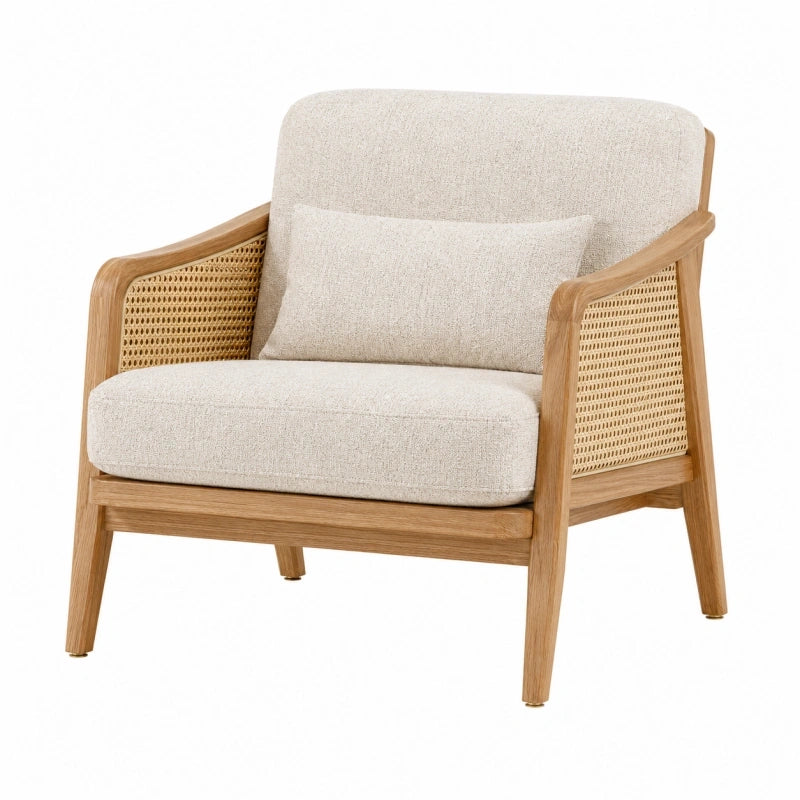 Fauteuil 76 x 78 x 82 cm bois naturel tissu beige cannage style naturel