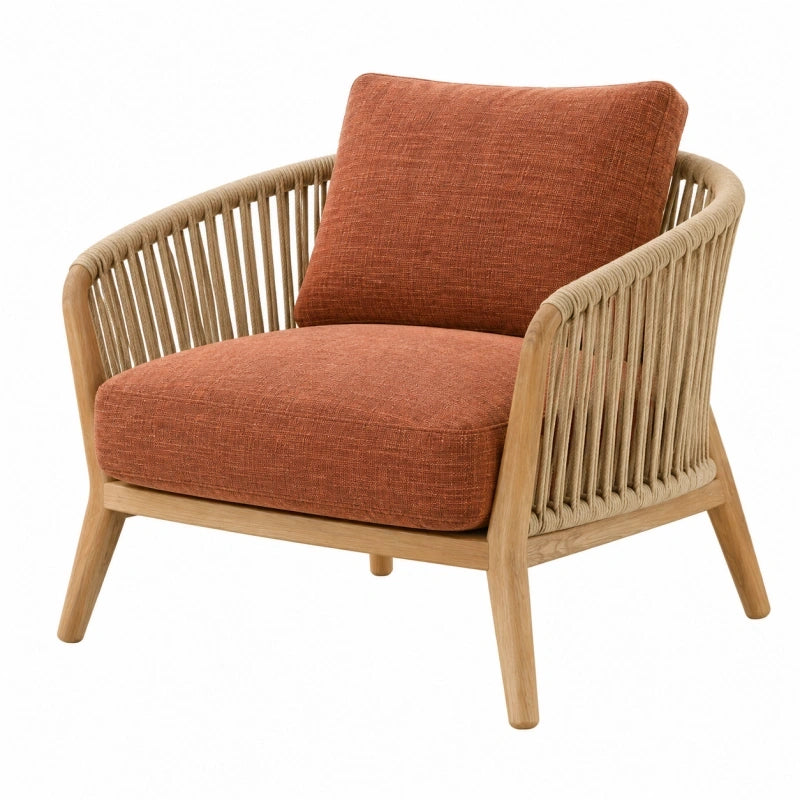 Fauteuil 76 x 70 x 78 cm en bois naturel et corde tressée terracotta style contemporain