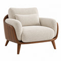 Fauteuil 90 x 86 x 82 cm en tissu bouclette crème et bois marron - style moderne