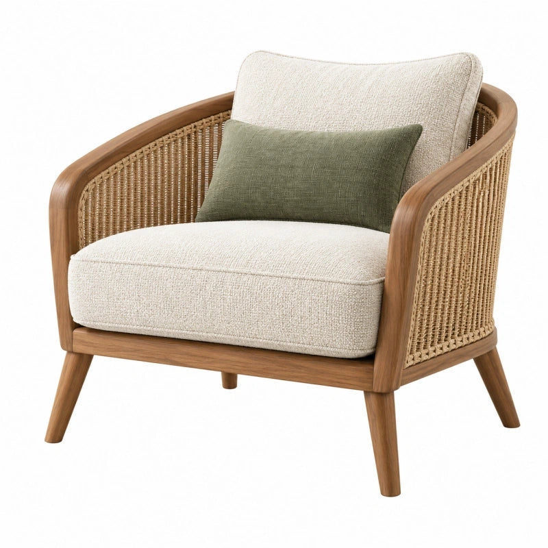 Fauteuil 78 x 75 x 82 cm en bois et rotin beige style naturel