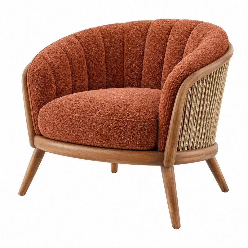 Fauteuil 82 x 76 x 78 cm en tissu bouclette terracotta et bois style vintage