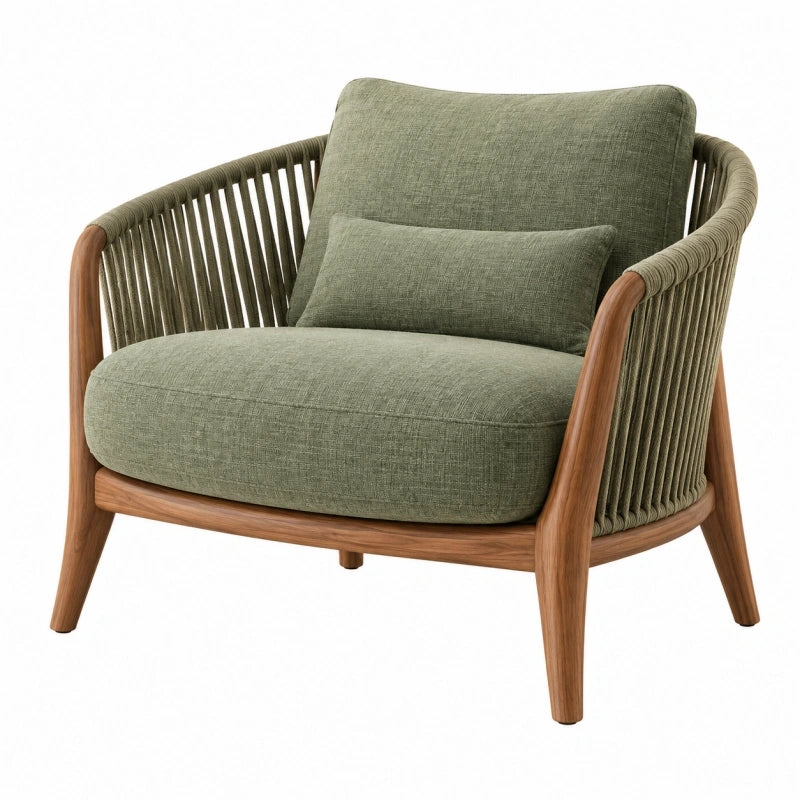 Fauteuil 85 x 78 x 80 cm en bois et corde kaki style naturel
