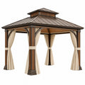 Tonnelle de jardin 300 x 300 cm brun métal avec rideaux style pavillon
