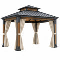 Tonnelle de jardin 300 x 300 x 300 cm en métal noir et marron avec rideaux style pavillon