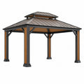 Pavillon de jardin 300 x 300 x 300 cm en acier gris anthracite et aspect bois style contemporain