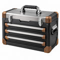 Coffre à outils 60 x 30 x 35 cm en aluminium noir argent cuivre à 3 tiroirs portable