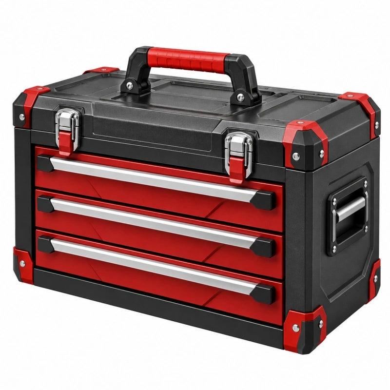 Coffre à outils 50 x 25 x 35 cm noir/rouge en plastique avec tiroirs portable