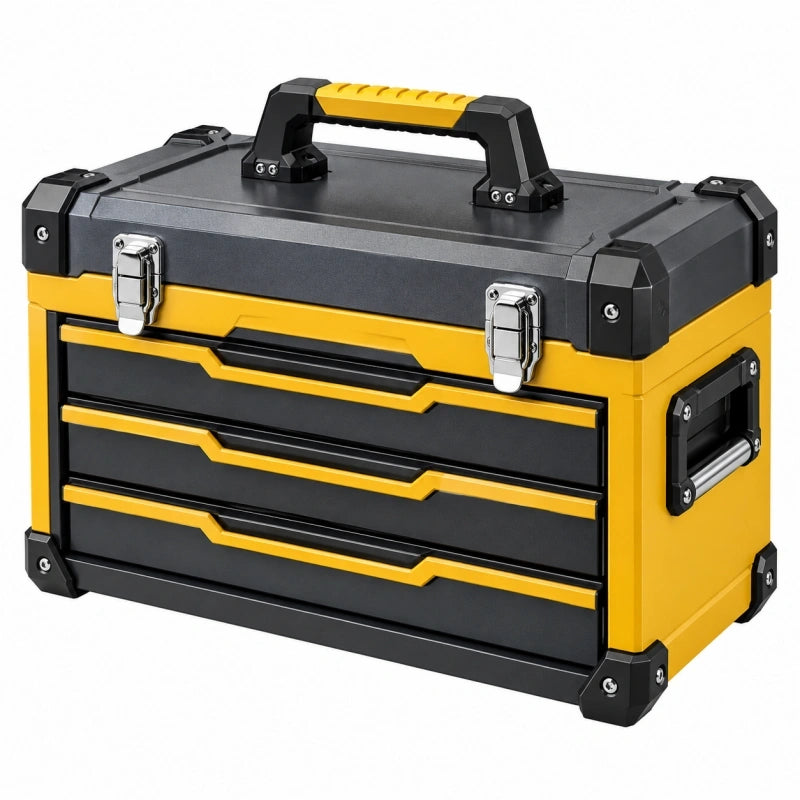 Coffre à outils 50 x 25 x 30 cm en plastique noir jaune avec 3 tiroirs portable